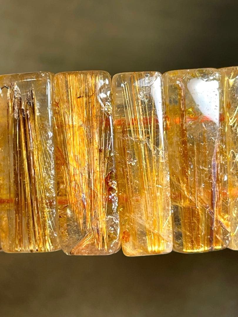 超高品質【新入荷】太陽放射タイチンルチル入バングル　ゴールドオレンジ（新品）