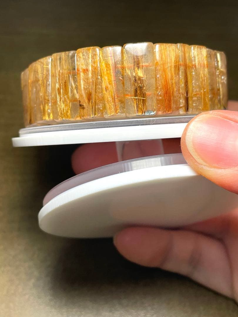 超高品質【新入荷】太陽放射タイチンルチル入バングル　ゴールドオレンジ（新品）