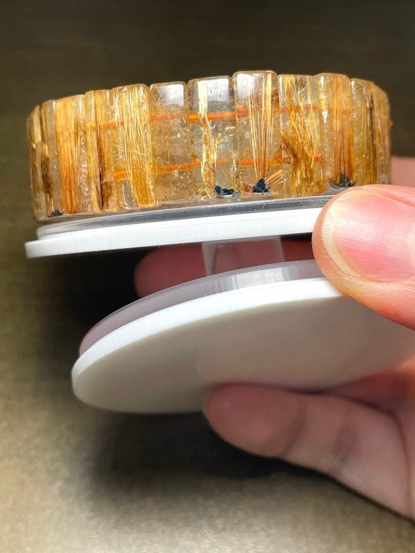 超高品質【新入荷】太陽放射タイチンルチル入バングル　ゴールドオレンジ（新品）