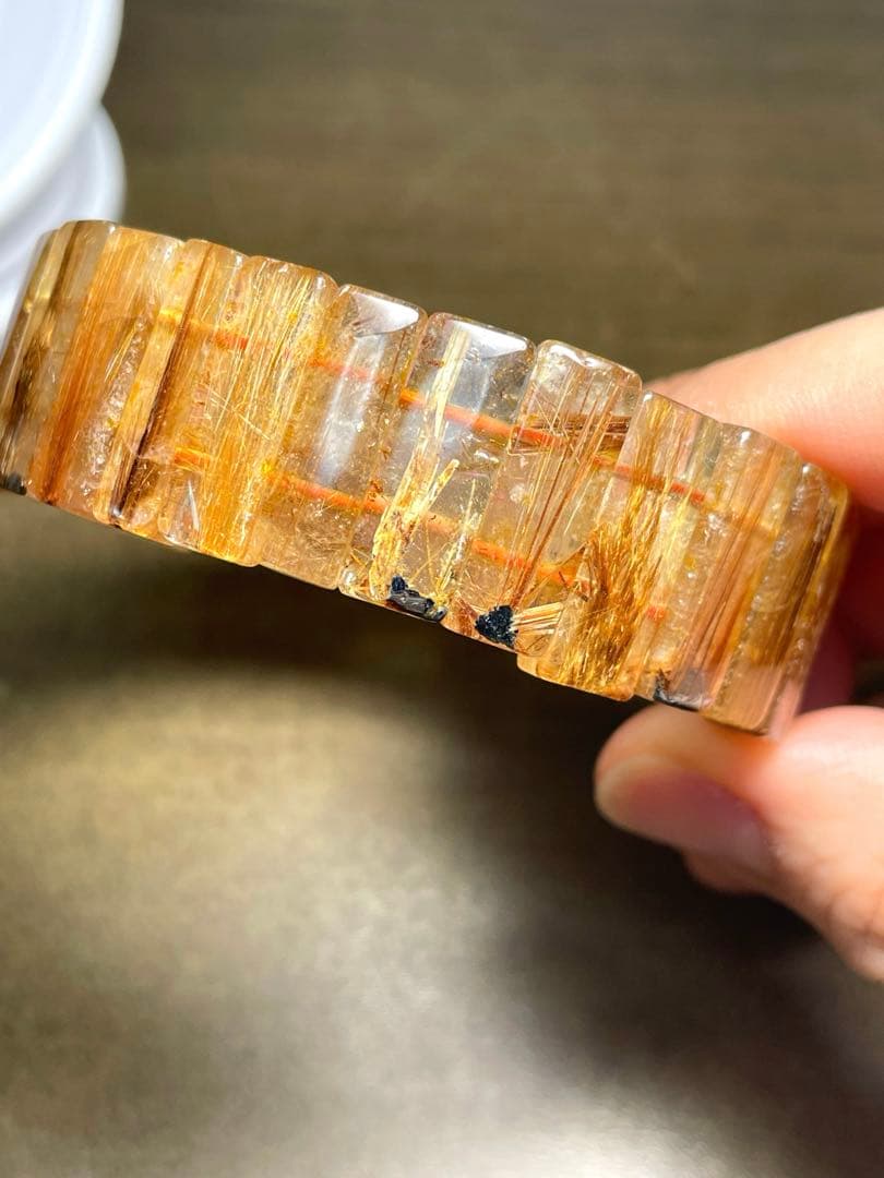 超高品質【新入荷】太陽放射タイチンルチル入バングル　ゴールドオレンジ（新品）