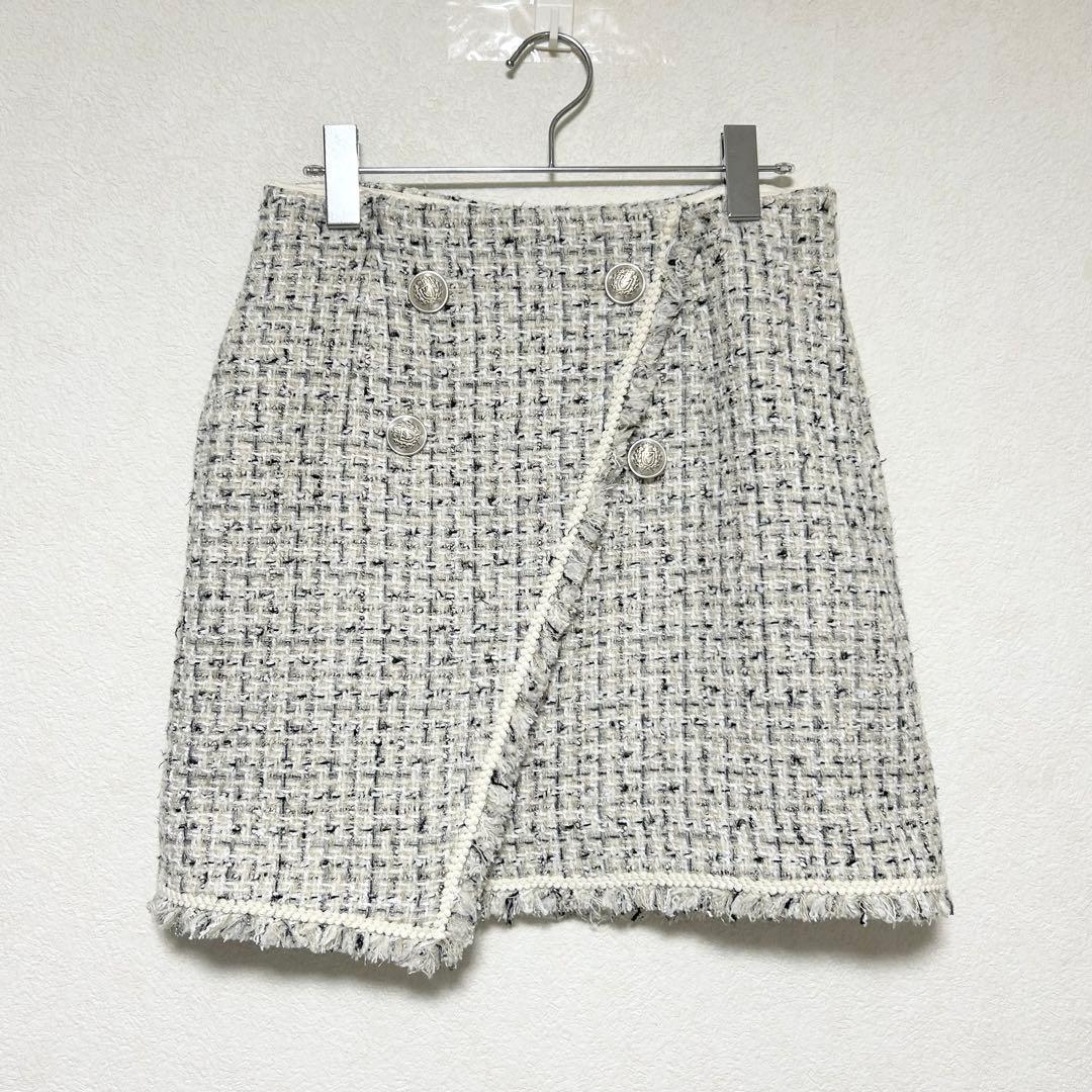 タグ付きPinky&dianne ミックスツイードミニスカート ホワイト系 38