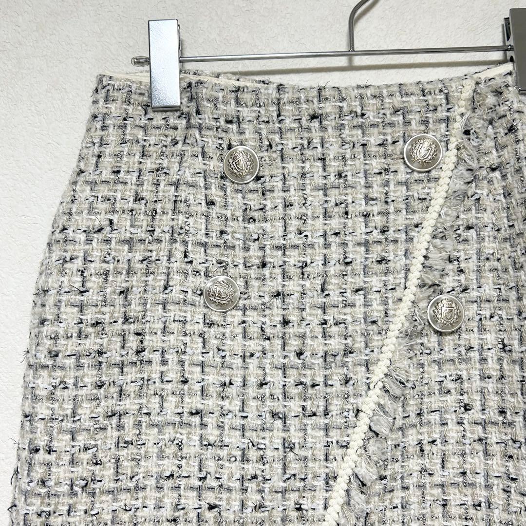 タグ付きPinky&dianne ミックスツイードミニスカート ホワイト系 38