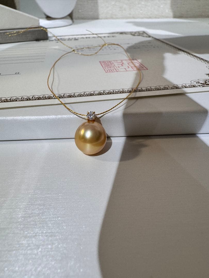 茶金級 最高品質天然南洋白蝶ゴールデンパールペンダント