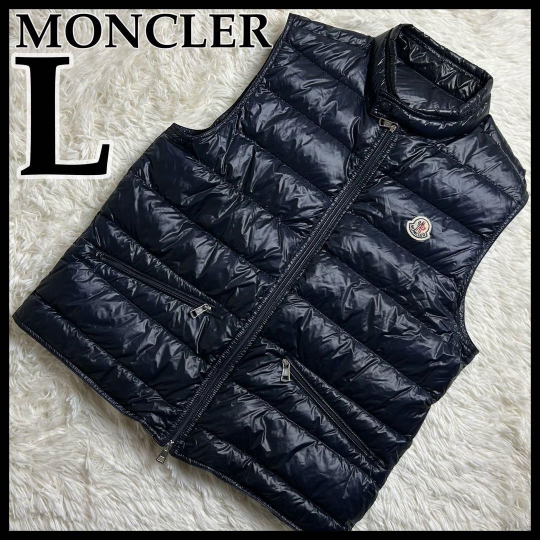 【最高級・人気L】モンクレール ワッペンロゴ ダウンベスト キルティングネイビー