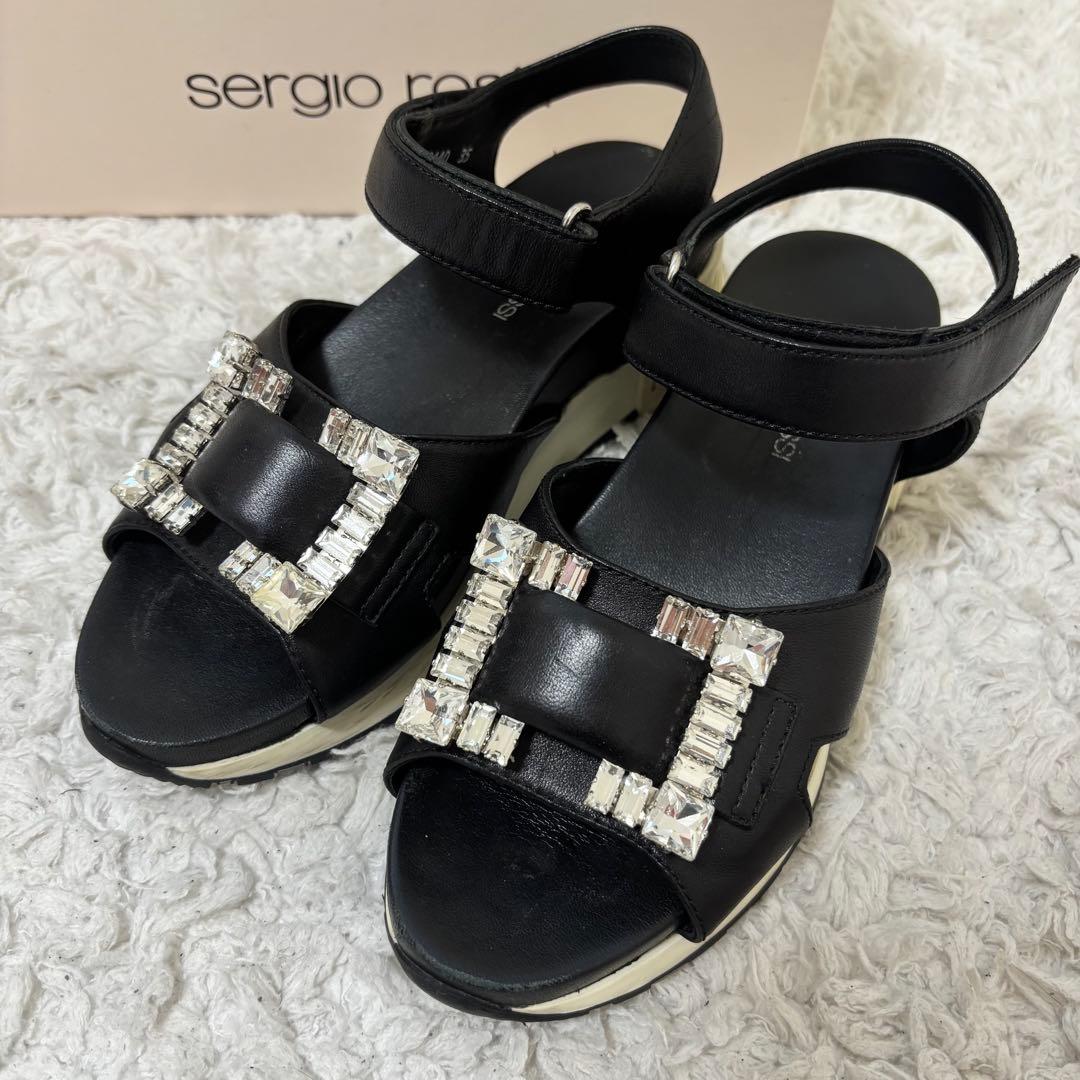 セルジオロッシ TWENTY ビジュー バックル サンダル ストラップ ブラック