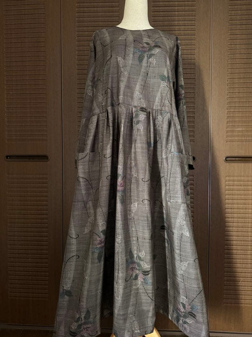 本場大島紬 泥染め ロングワンピース 証紙