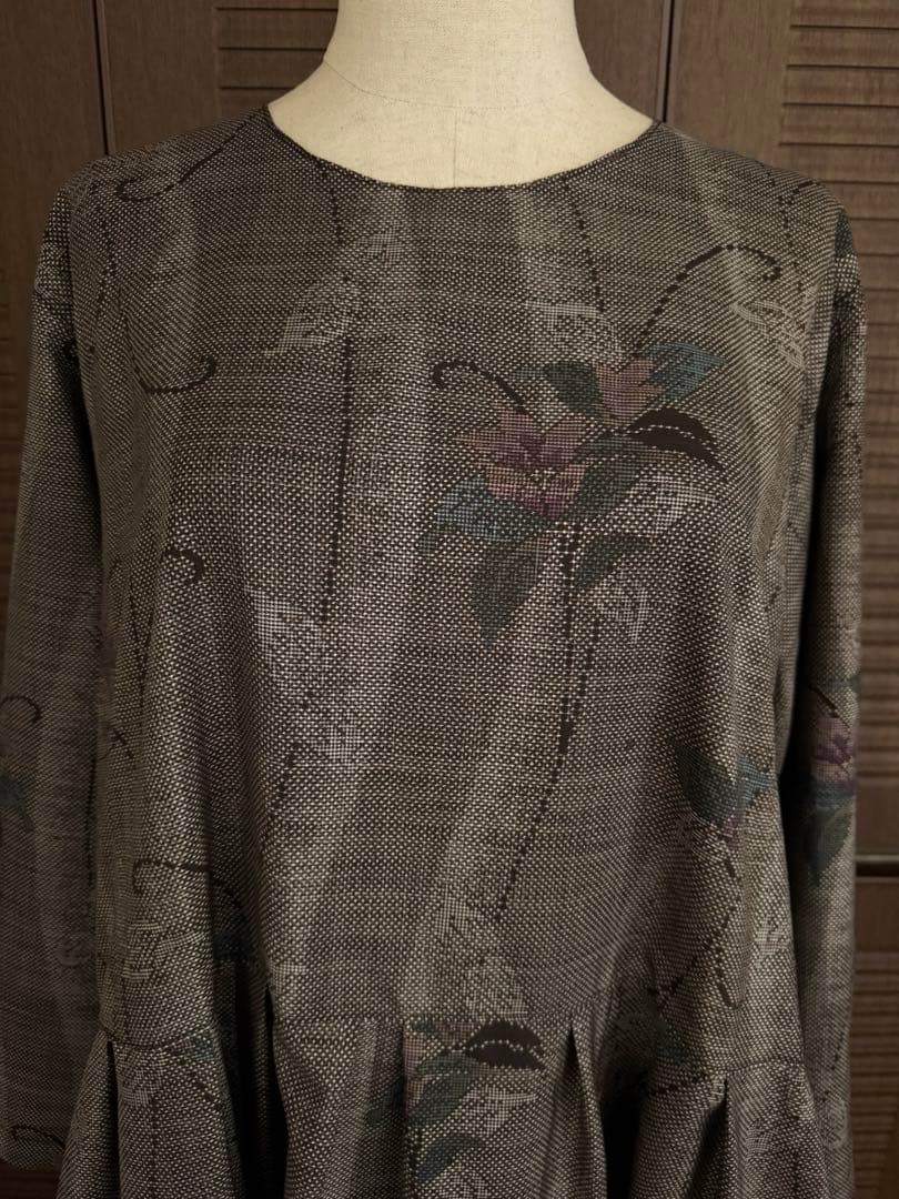 本場大島紬 泥染め ロングワンピース 証紙