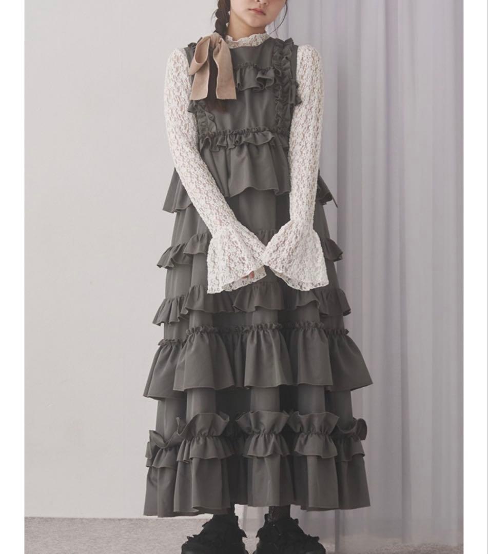 merry Jenny フリルティアードワンピース グレー