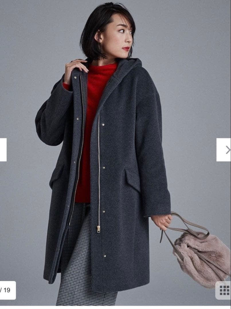 自由区 ❤️ 大きいサイズ46MENCHIウールビーバーフード付きコート☆グレー