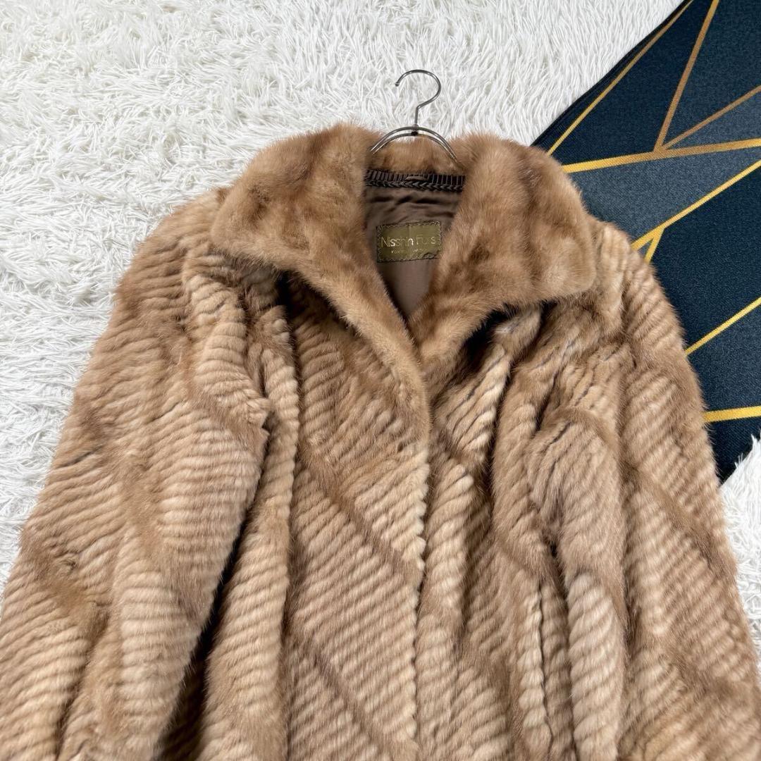 総丈88㎝ パステルミンク ファーコート リアルファー 本毛皮 XL AA071