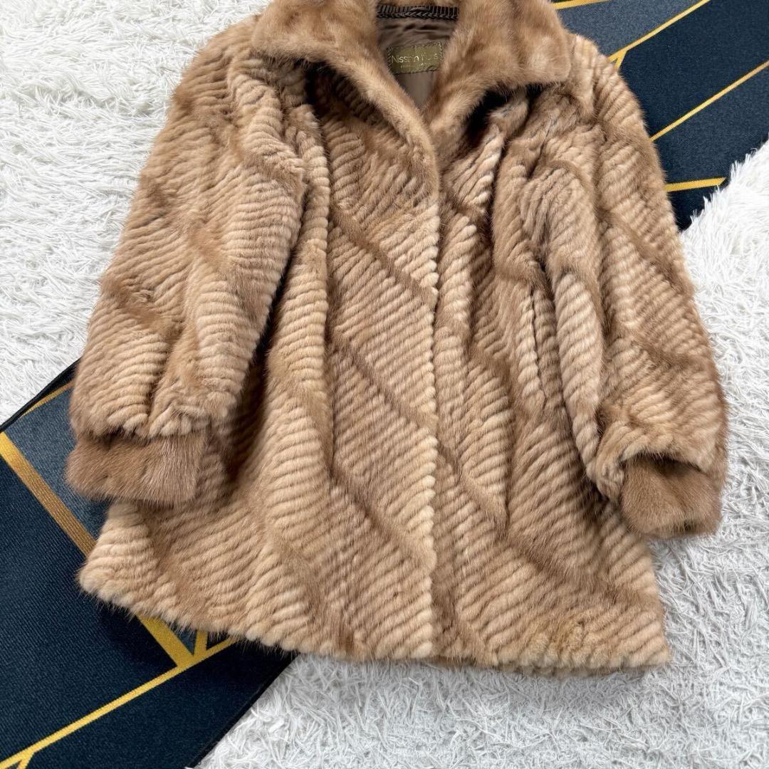 総丈88㎝ パステルミンク ファーコート リアルファー 本毛皮 XL AA071