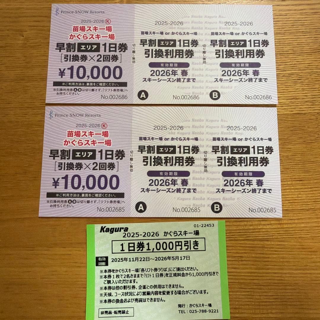 苗場スキー場・かぐらスキー場 リフト券 計4日（4人）分