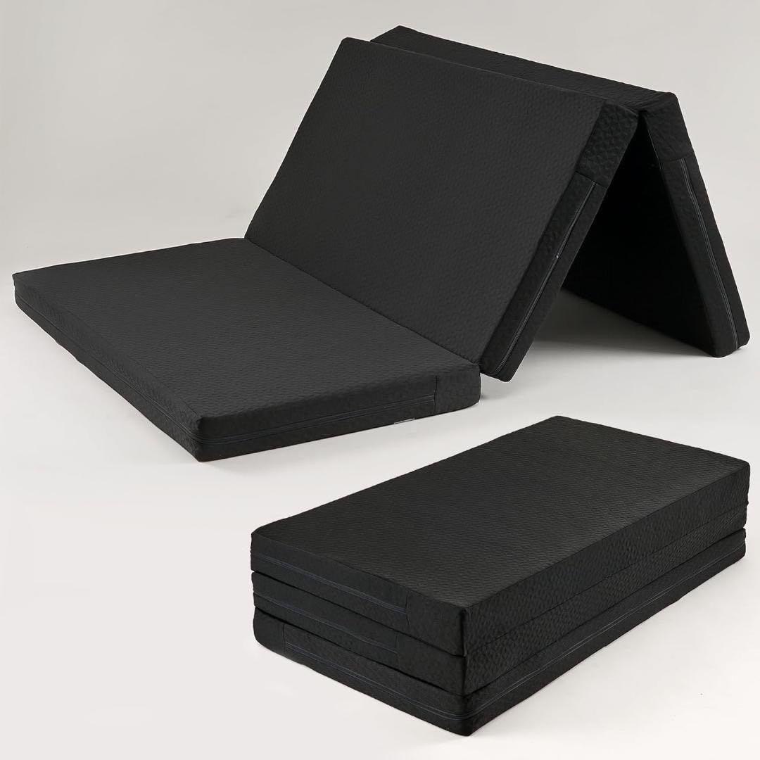 折りたたみマットレス 厚さ10㎝ 三つ折り ダブル 140×195㎝ ブラック