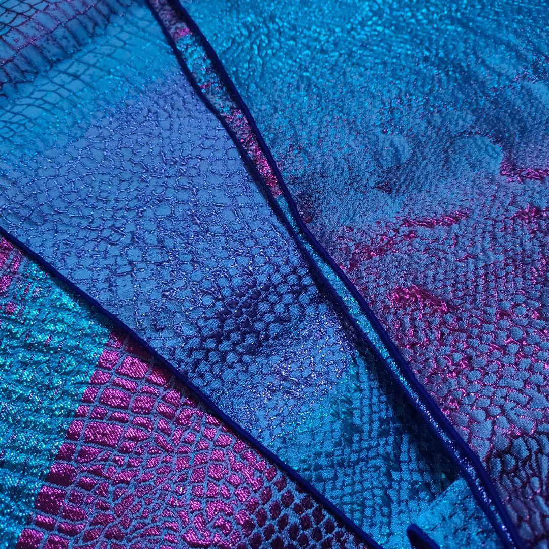 大人兵児帯へこおびクロコダイルわに鱗柄石畳柄グラデーション赤紫青偏光マスクメロン