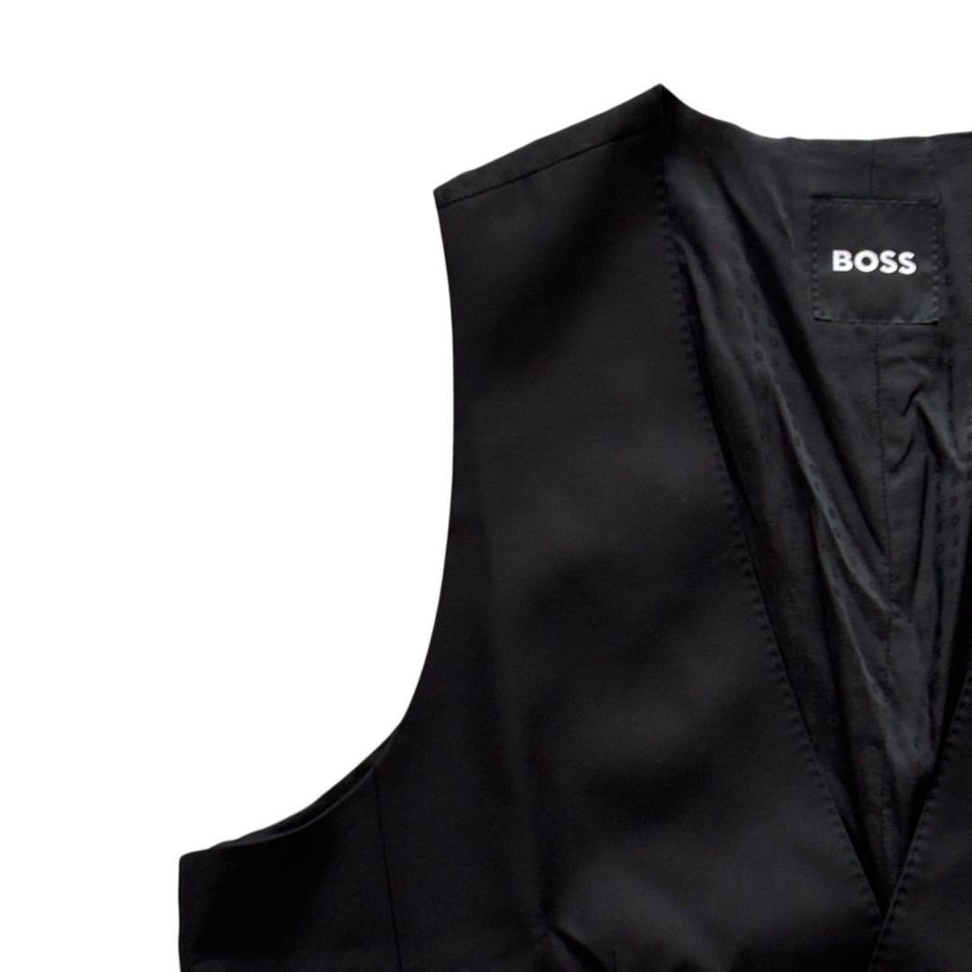 BOSS ヒューゴボス スーツ ベスト ブラック ロゴ ウール メンズ Lサイズ