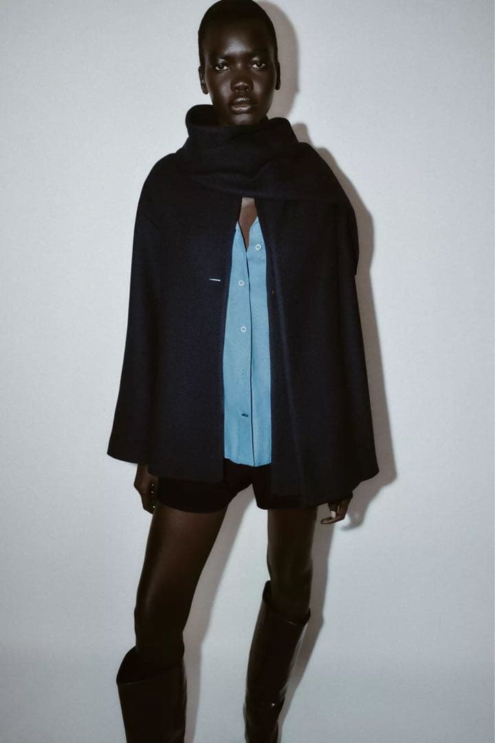 【最終価格】ZARA ウールショートスカーフコート　M 完売品　新品タグ付き