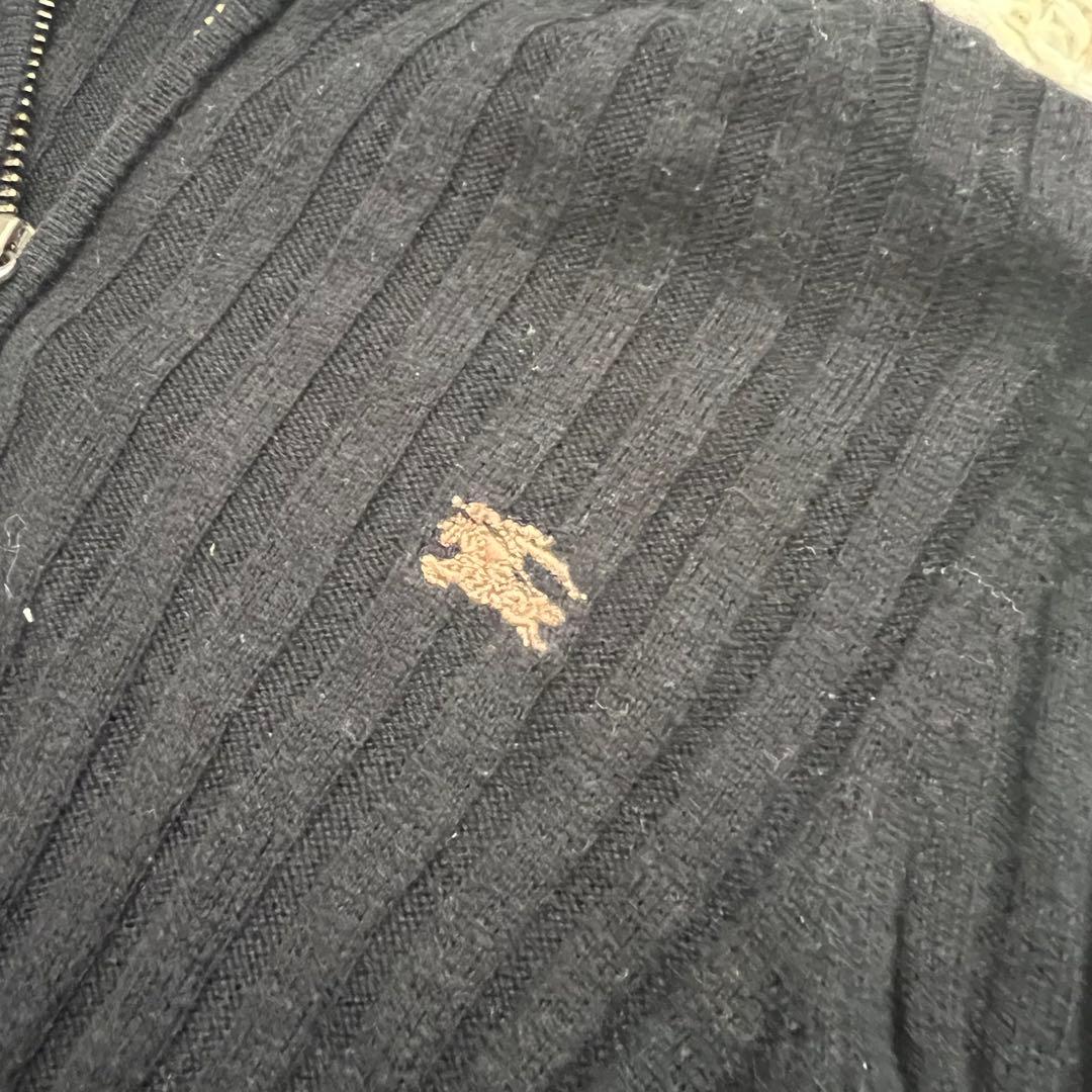 バーバリー ノバチェック リブニットパーカー ダブルジップ ブラック S