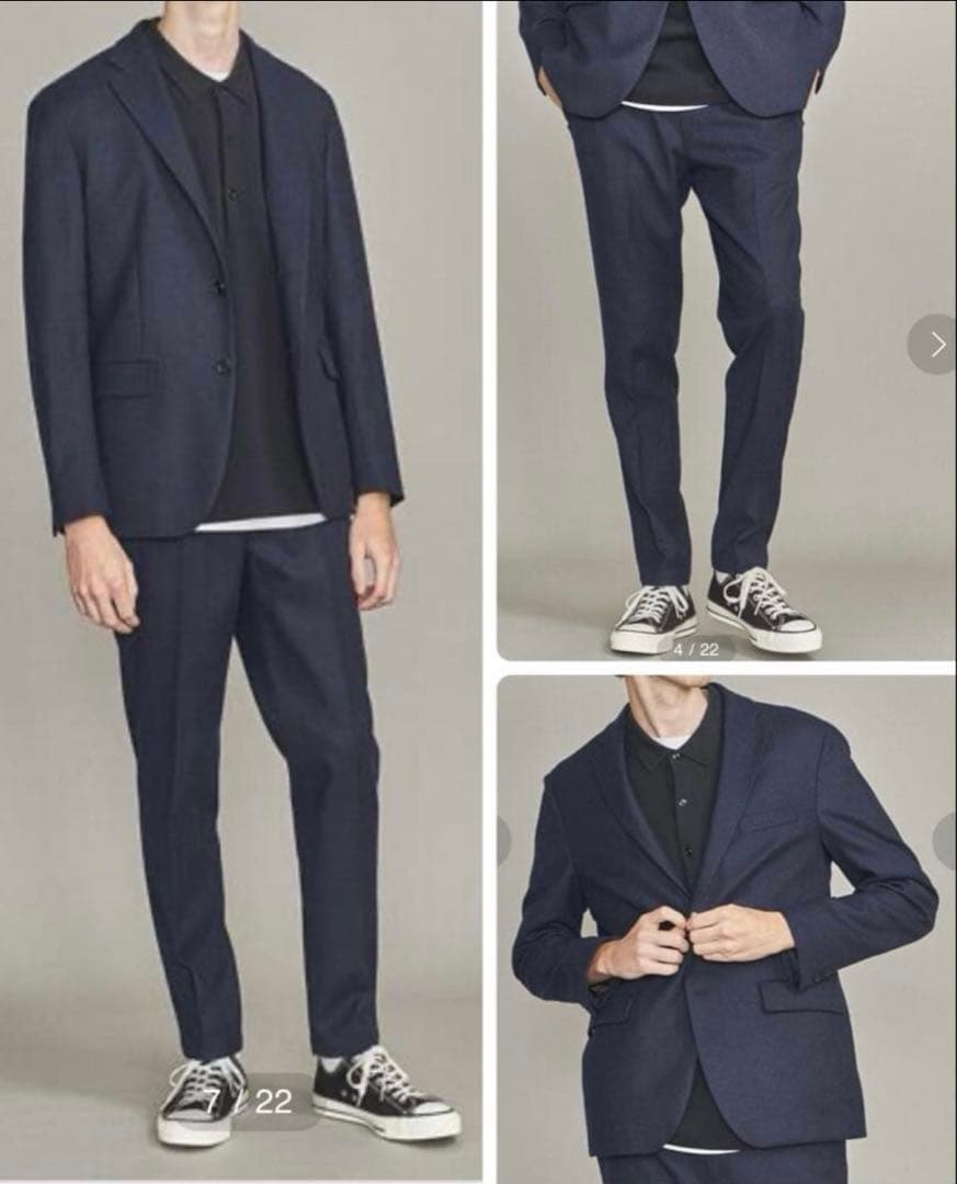 ビューティアンドユース　サキソニー　セットアップ　ネイビー　ヘリンボーン　L