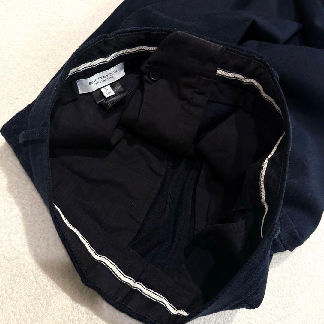 ビューティアンドユース　サキソニー　セットアップ　ネイビー　ヘリンボーン　L