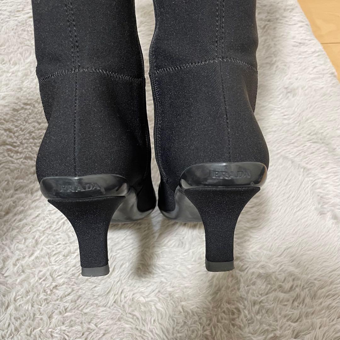 PRADA プラダ ロングブーツ サイドジップ ストレッチ 黒 ピンヒール