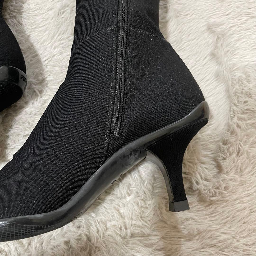 PRADA プラダ ロングブーツ サイドジップ ストレッチ 黒 ピンヒール