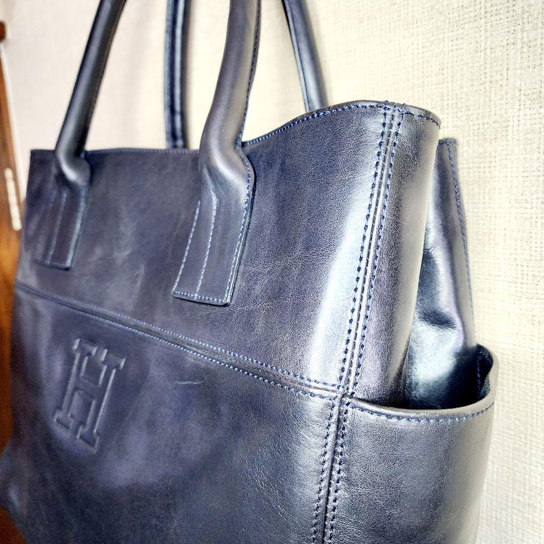 【美品】ヒロフ トートバッグ サイドポケット 肩掛け 自立　A4 スクエア型　黒