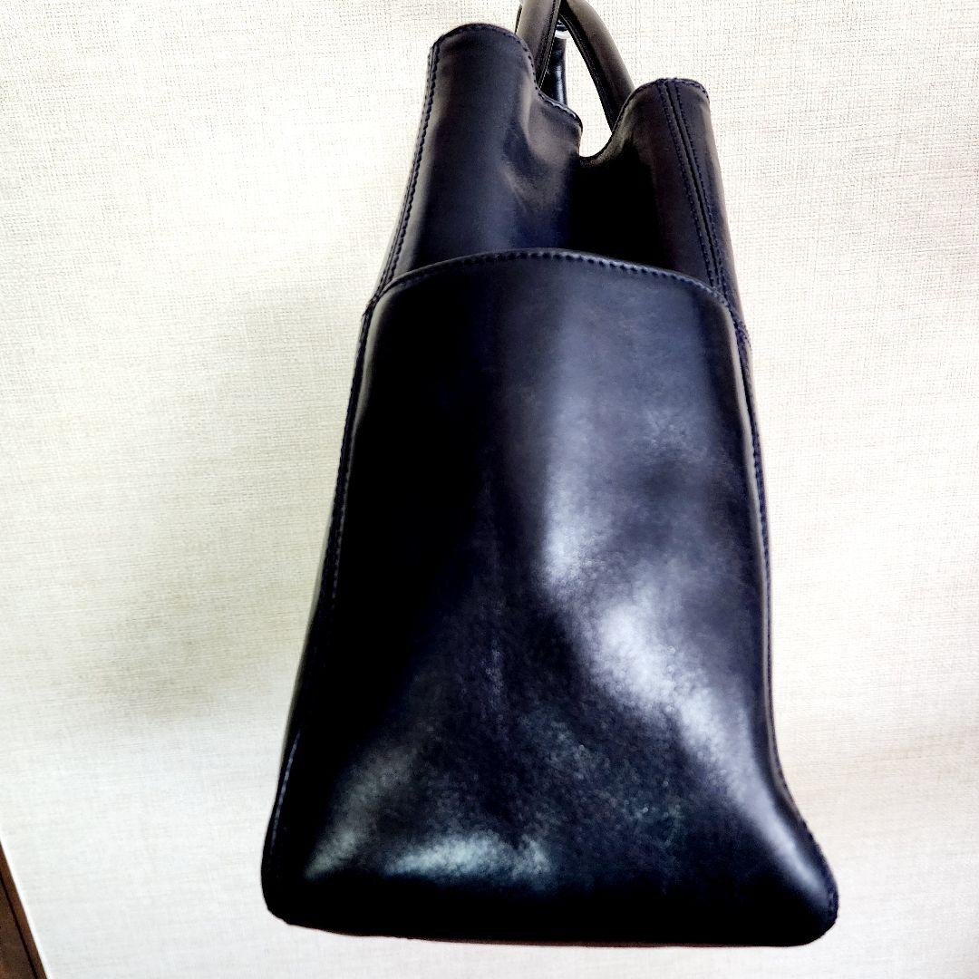 【美品】ヒロフ トートバッグ サイドポケット 肩掛け 自立　A4 スクエア型　黒