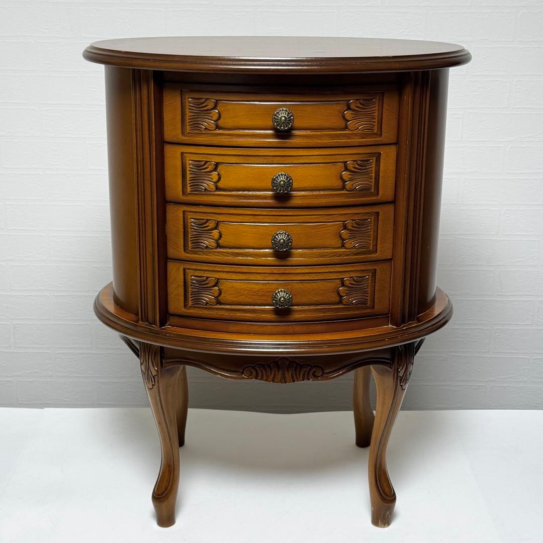 アンティークチェスト 猫脚 4段チェスト 木製 彫刻 ロココ調 サイドチェスト