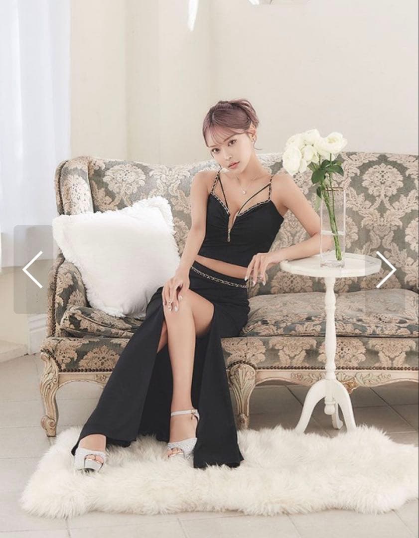 チェーンキャミソールセットアップロングドレス/キャバドレス