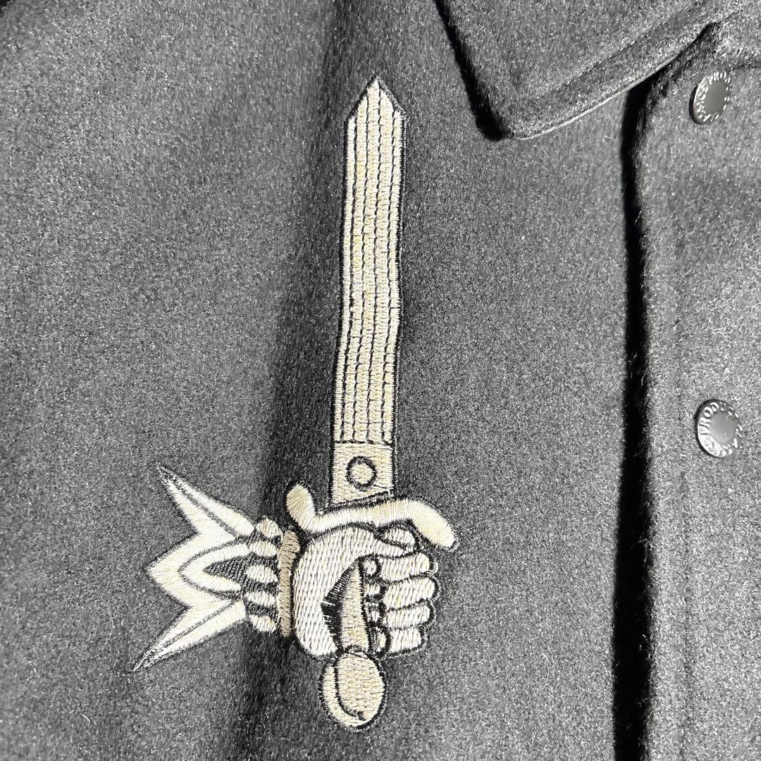 希少 00s PRODUCT 袖レザー スタジャン 刺繍 L ブラック レア