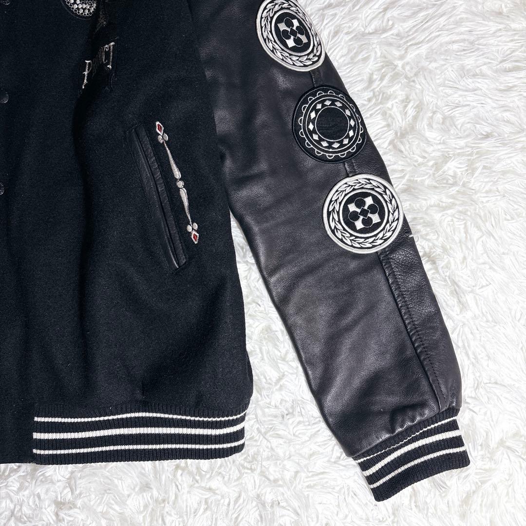 希少 00s PRODUCT 袖レザー スタジャン 刺繍 L ブラック レア