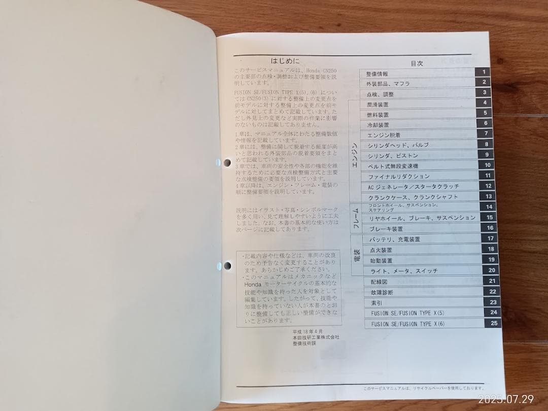 HONDA FUSIONサービスマニュアルとパーツカタログのセット