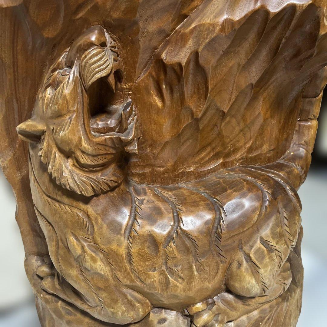 木彫り　虎　双虎アンティーク　刀彫 　 天然木　置物 衝立 縁起物　一枚板