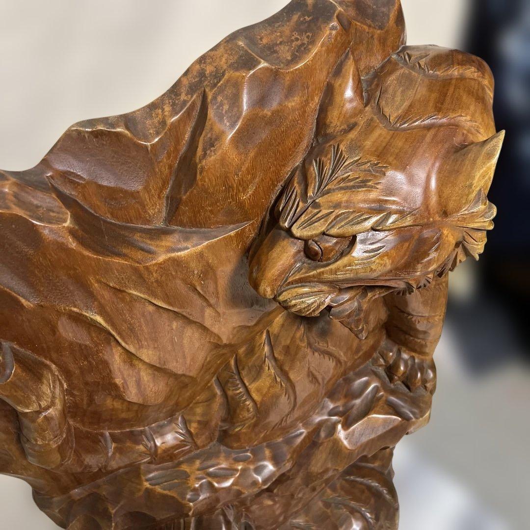 木彫り　虎　双虎アンティーク　刀彫 　 天然木　置物 衝立 縁起物　一枚板