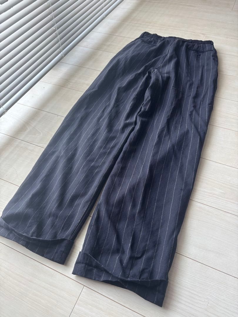 shikitari風 スラックス ストライプ ワイド ネイビー