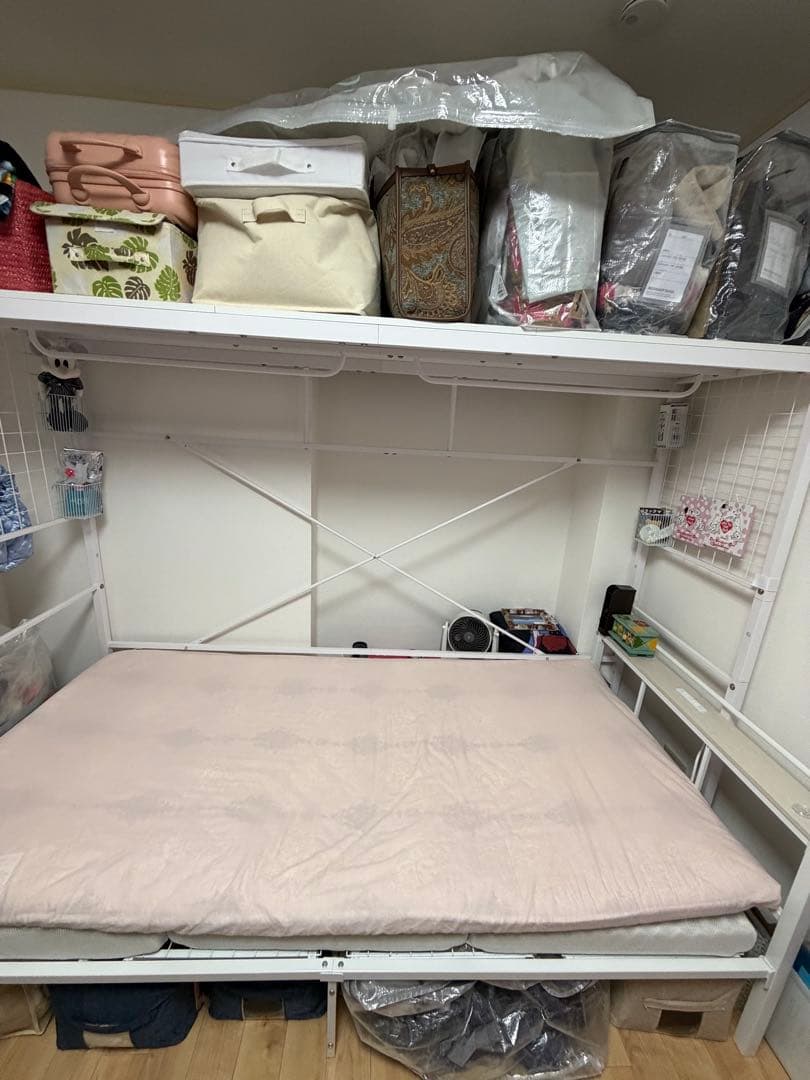 ニトリ　ハンガーシェルフ　ホワイト　シングル　パイプベッド　バジーナ