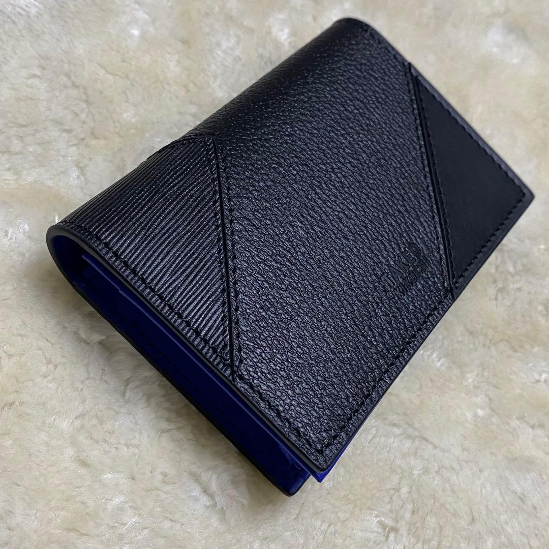 新品未使用✨タケオキクチ名刺入れカードケース黒青バイカラー　アシンメトリーレザー