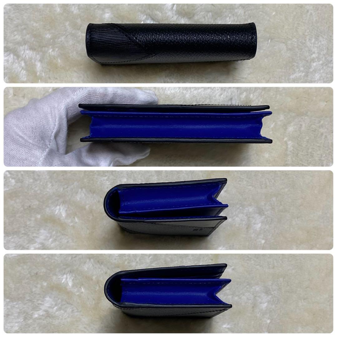 新品未使用✨タケオキクチ名刺入れカードケース黒青バイカラー　アシンメトリーレザー