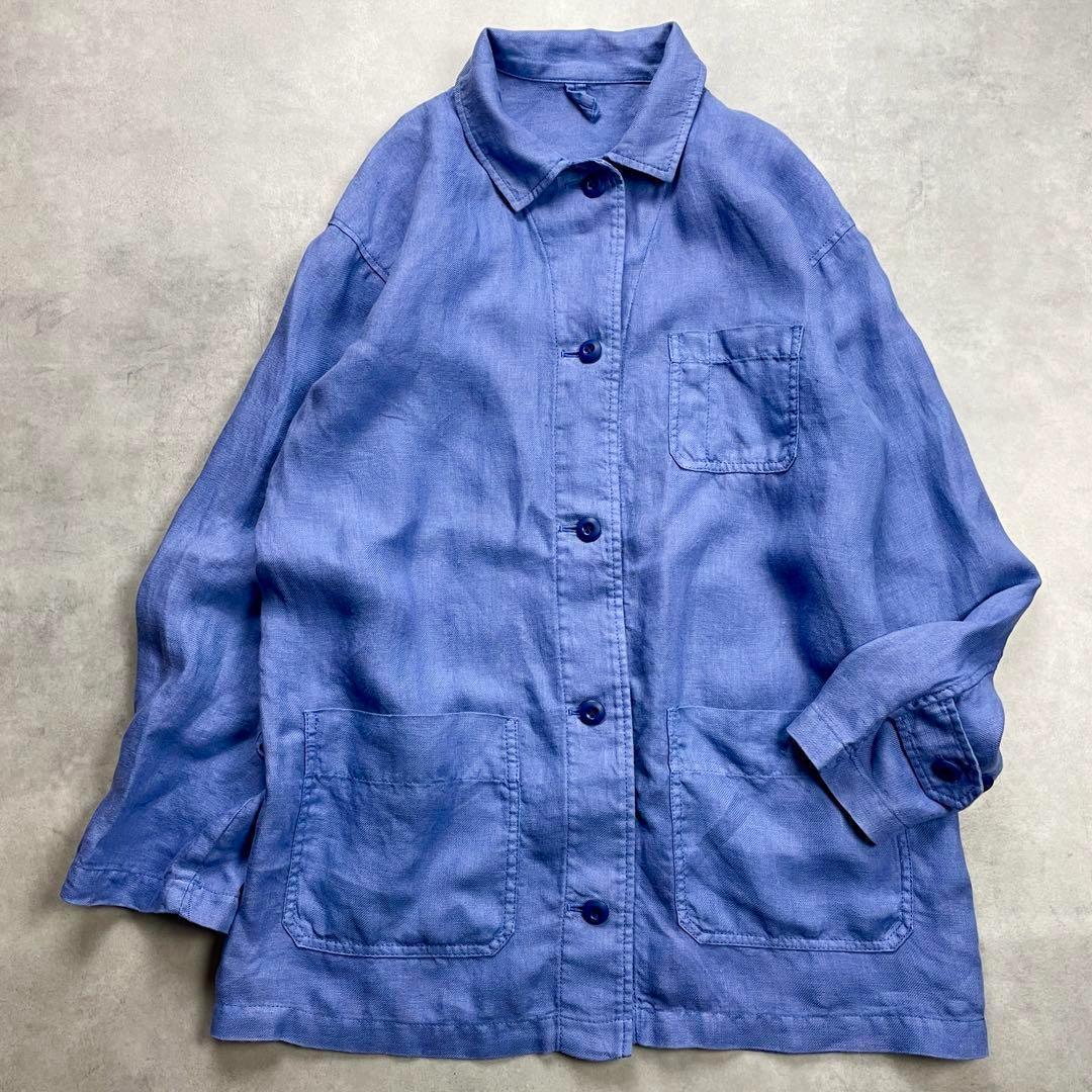 美品 フレームワーク 　カバーオール フレンチリネン　リネンジャケット　ブルー