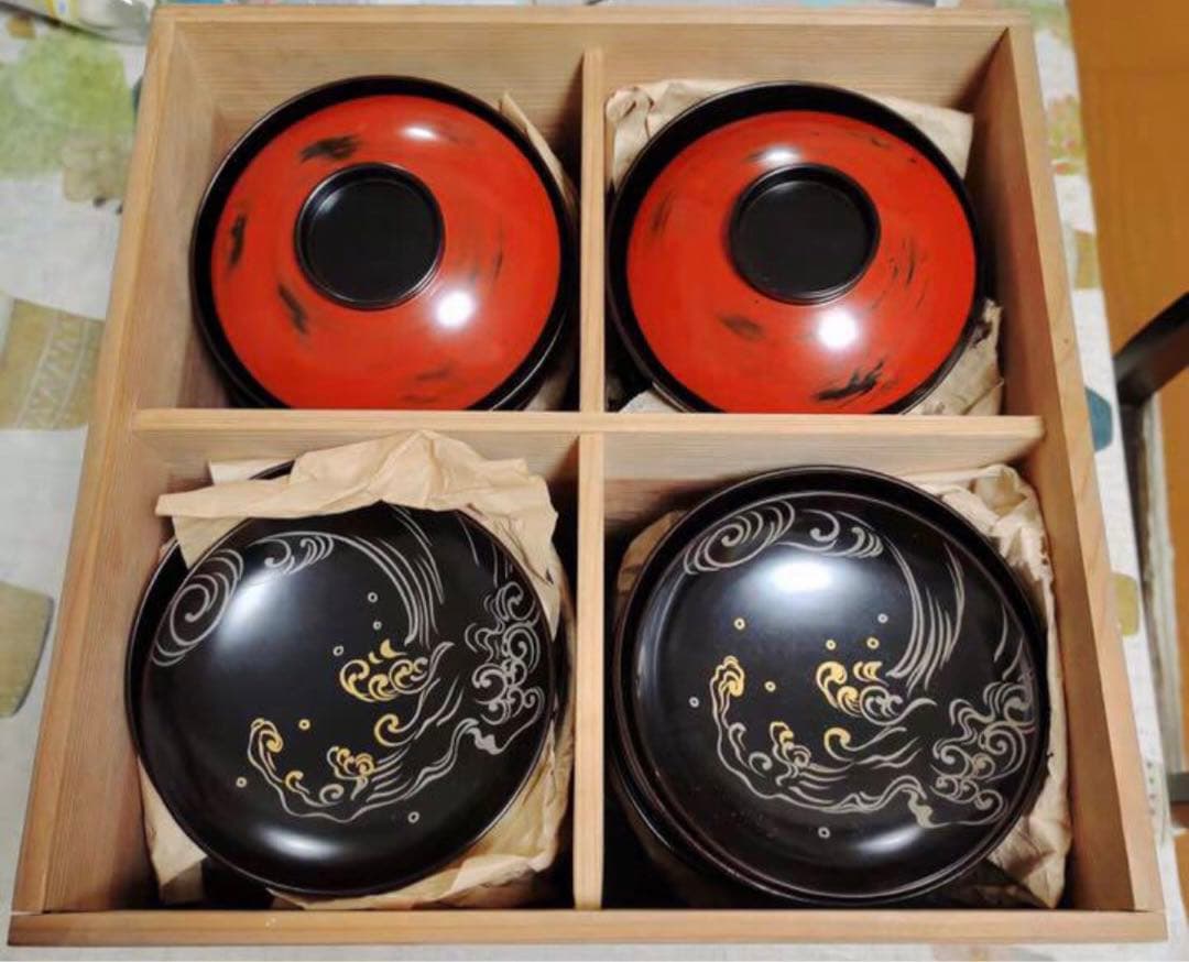 古い根来塗　蓋付汁椀　吸物椀　木製蒔絵椀20客　懐石料理　木箱付　漆芸　古美術