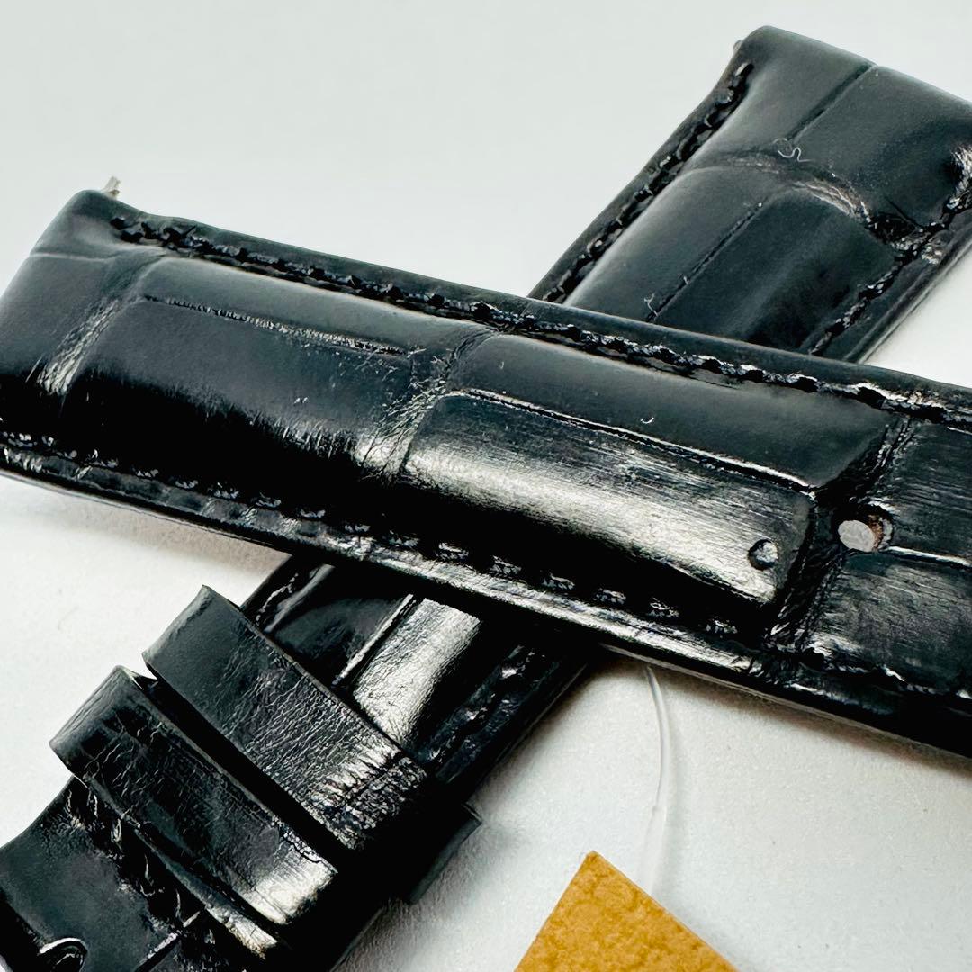 7008#21mm-18mmブラック★本物クロコダイルレザーベルト★スイス製