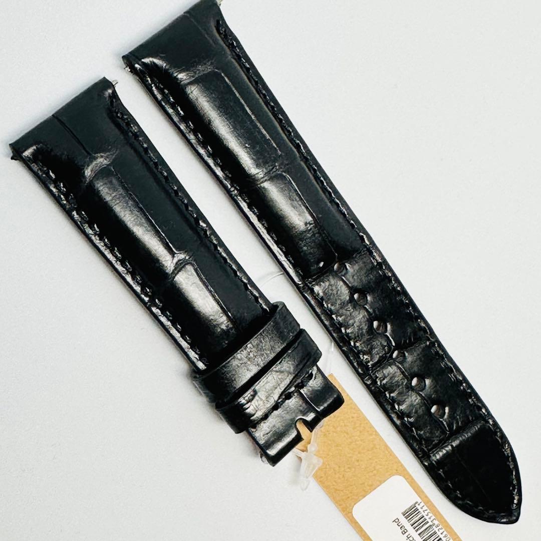 7008#21mm-18mmブラック★本物クロコダイルレザーベルト★スイス製