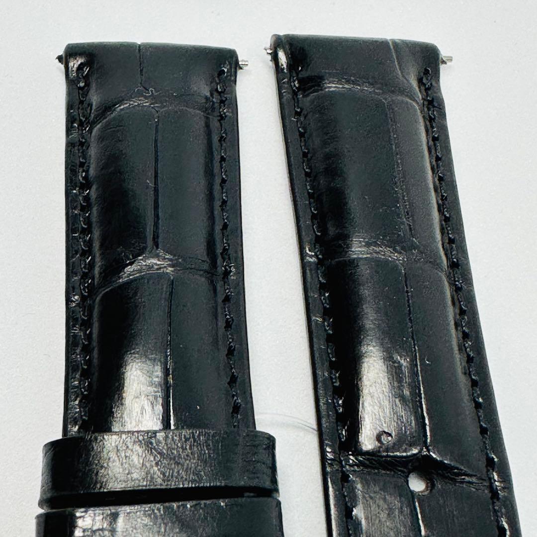 7008#21mm-18mmブラック★本物クロコダイルレザーベルト★スイス製