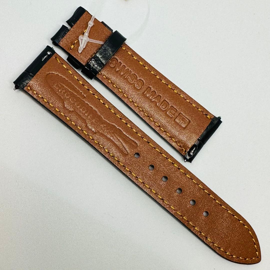 7008#21mm-18mmブラック★本物クロコダイルレザーベルト★スイス製