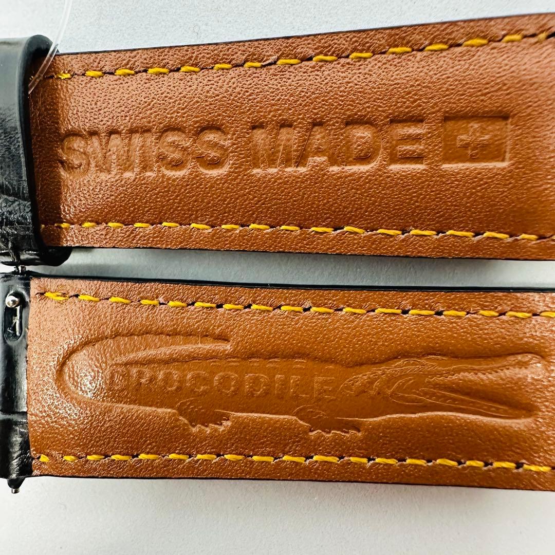 7008#21mm-18mmブラック★本物クロコダイルレザーベルト★スイス製