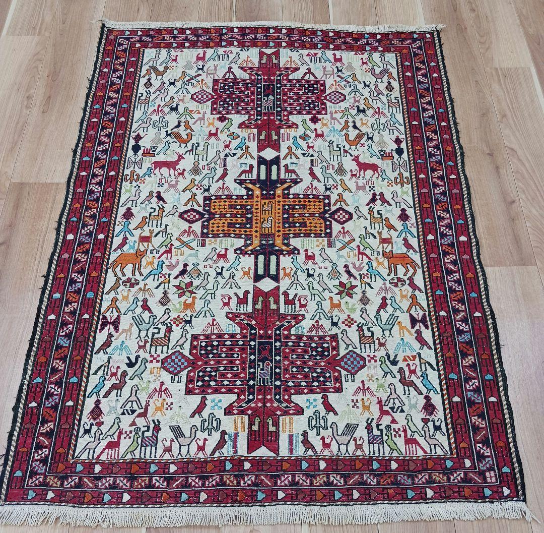 専用Y2773 イラン キリム ウール 手織り ラグマット 138×106㎝