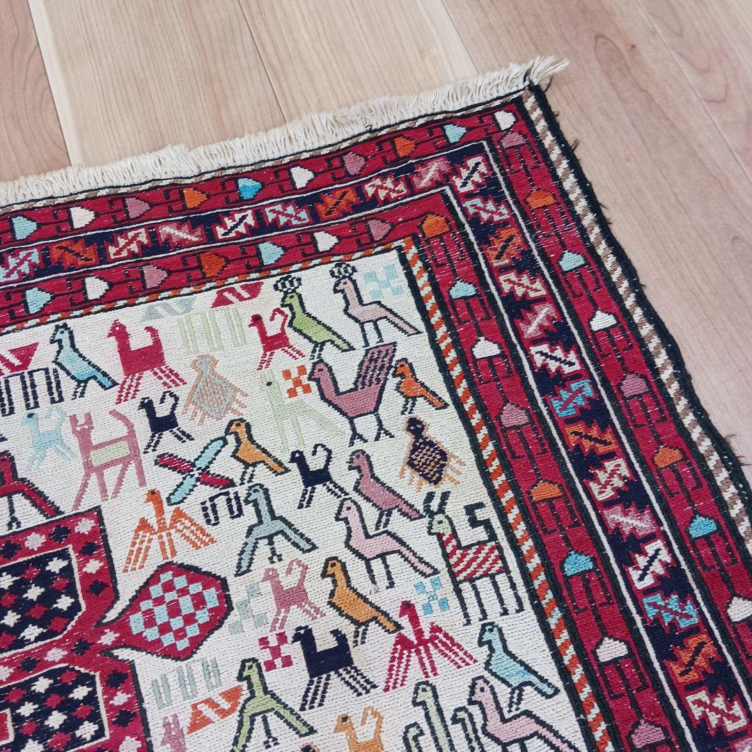 専用Y2773 イラン キリム ウール 手織り ラグマット 138×106㎝