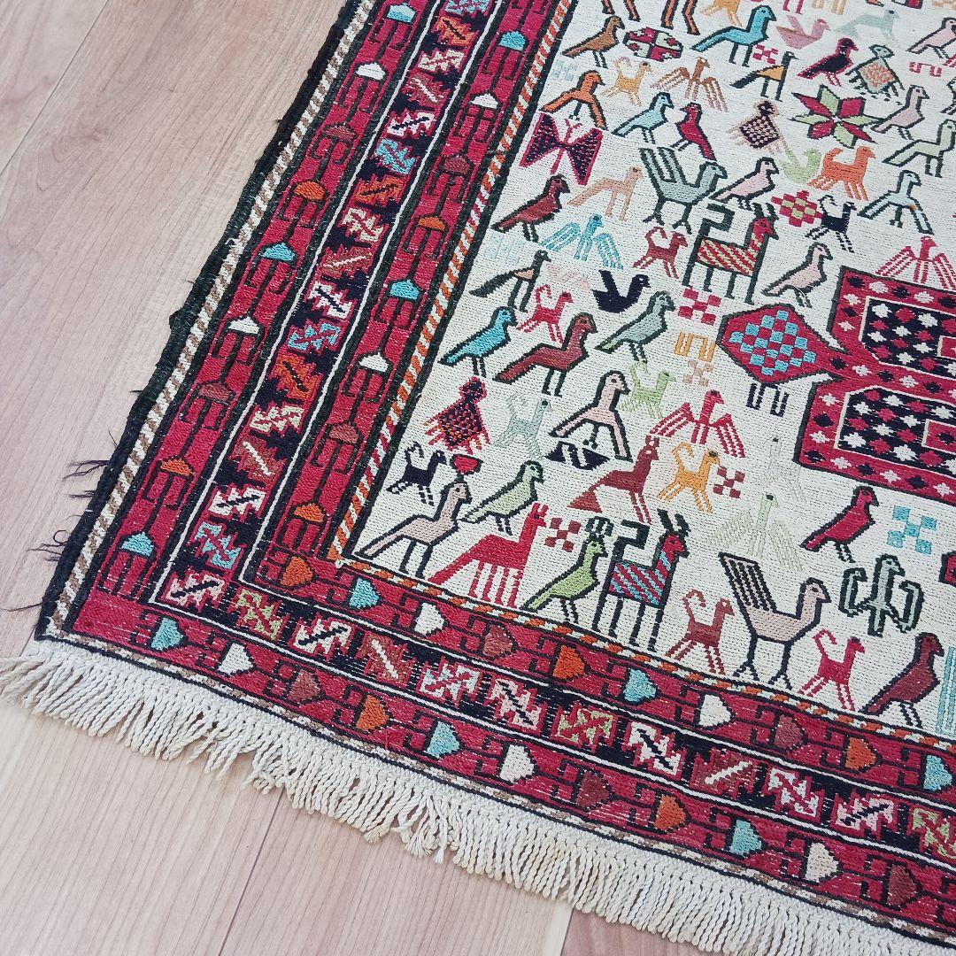 専用Y2773 イラン キリム ウール 手織り ラグマット 138×106㎝