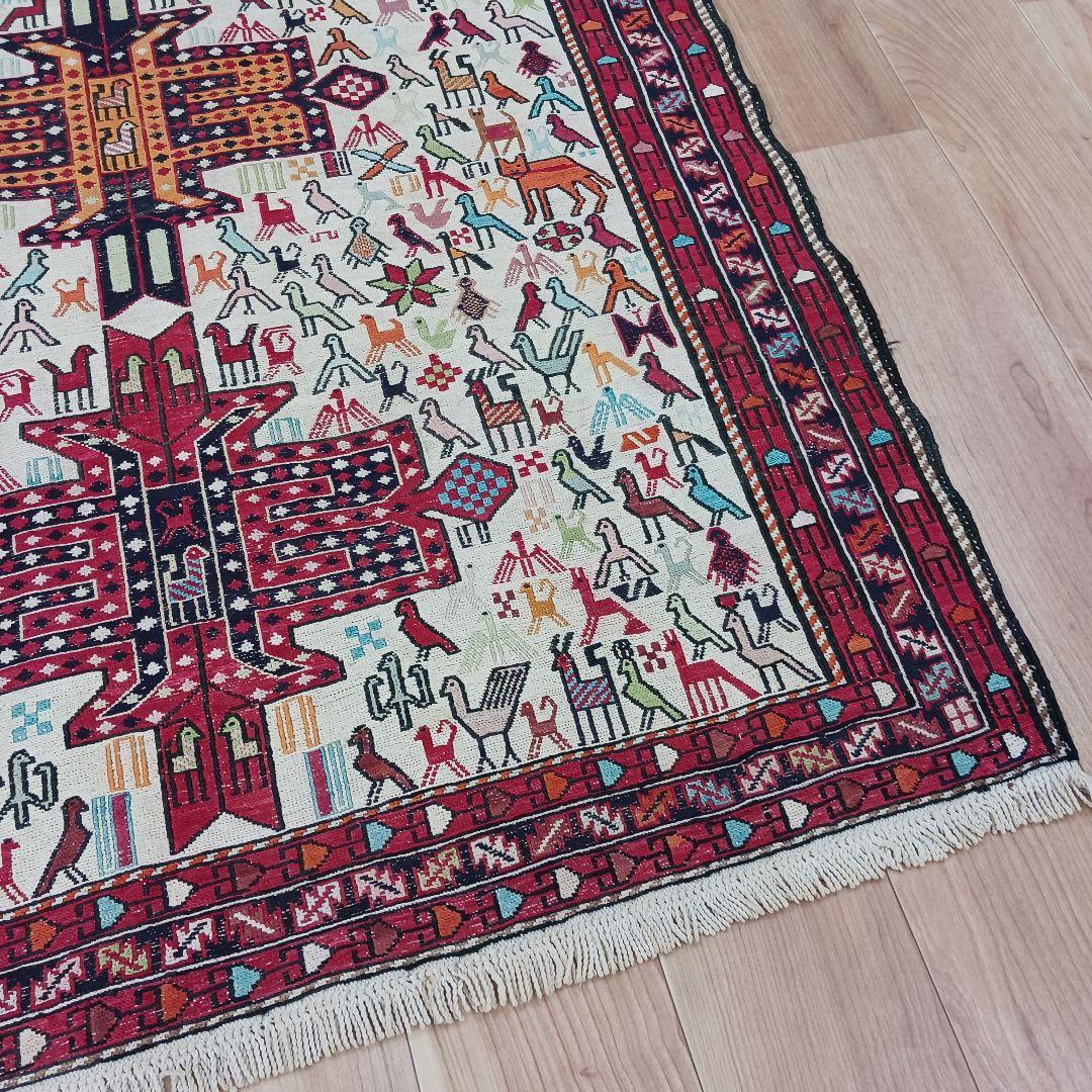 専用Y2773 イラン キリム ウール 手織り ラグマット 138×106㎝