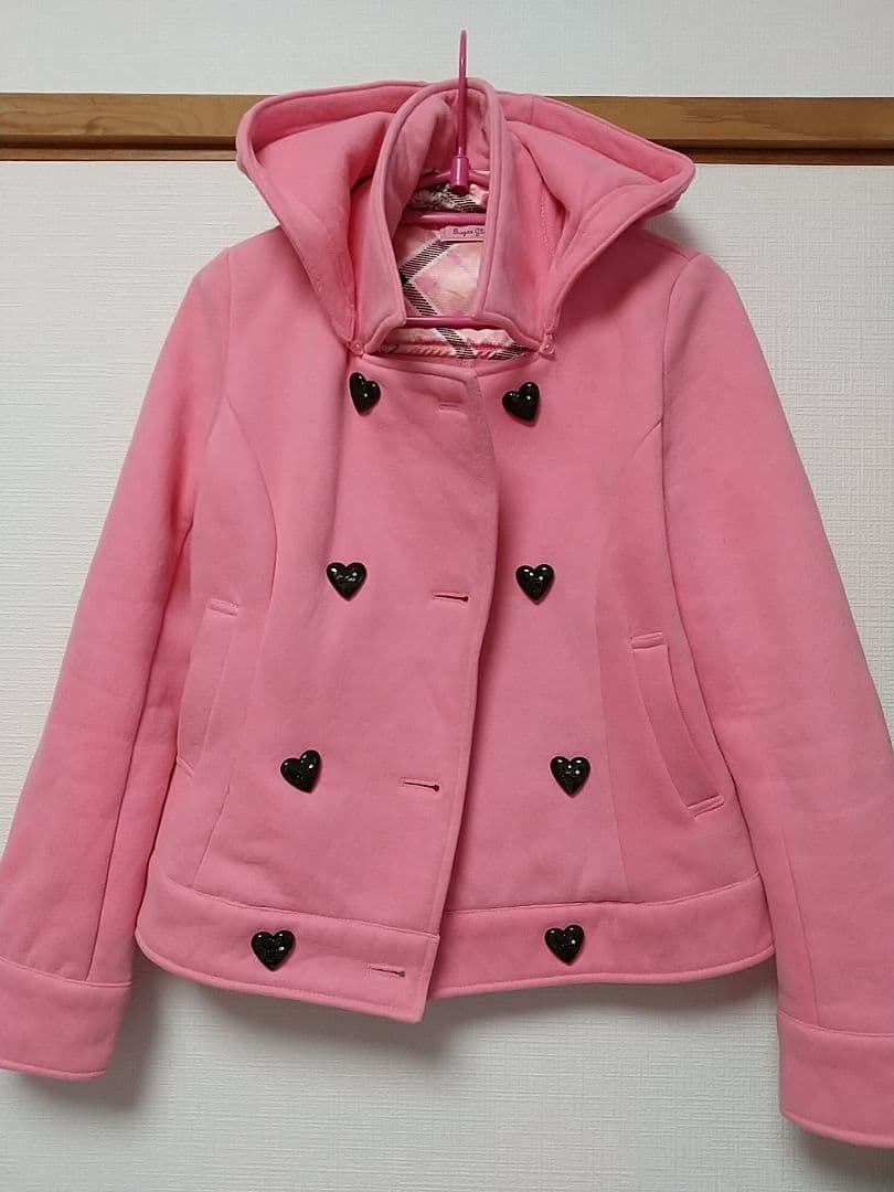 コートMARSネコ柄チェック フード ハートボタン ピンクマーズ平成ギャル